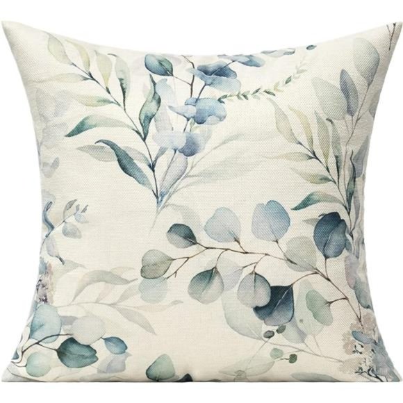 Sage Green Throw Pillow Covers Outdoor 18x18 Set of 4 Leaf Eucalyptus Plants - Picture 5 of 5